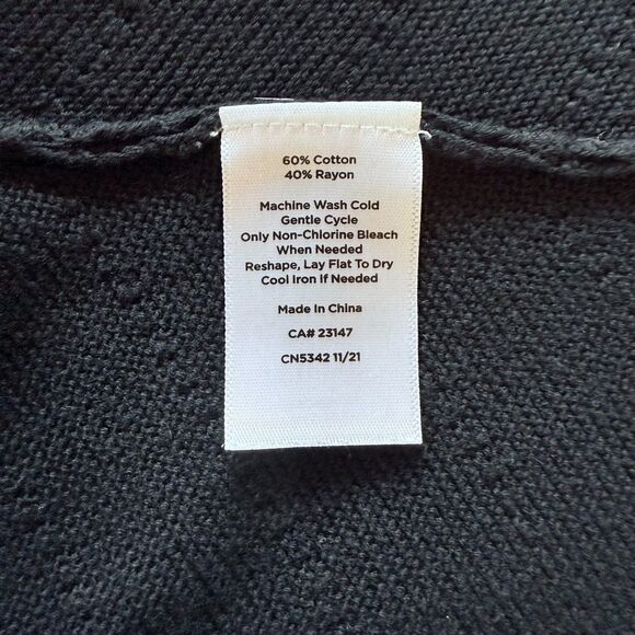 Talbots Petites Cotton Blend V-Neck Chevron Links 3/4 Sleeve Sweater in Black PS - Picture 7 of 10